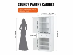 Armario SucceBuy de Despensa de Cocina 183cm, 4 Puertas, 3 Estantes Ajustables, Almacenamiento, Diseñado para Familias Grandes y Restaurantes Blanco Discount