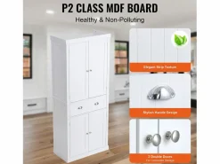 Armario SucceBuy de Despensa de Cocina 183cm, 4 Puertas, 3 Estantes Ajustables, Almacenamiento, Diseñado para Familias Grandes y Restaurantes Blanco Discount