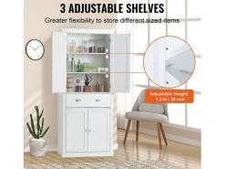 Armario SucceBuy de Despensa de Cocina 183cm, 4 Puertas, 3 Estantes Ajustables, Almacenamiento, Diseñado para Familias Grandes y Restaurantes Blanco Discount