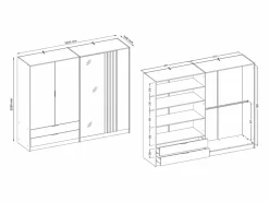 Vente-unique Armario|Armario TUNALO de 4 puertas y 2 cajones con espejo, de 220 cm de ancho, en color negro y natural