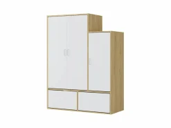 Vente-unique Armario vestidor con 3 puertas, 1 perchero y 2 compartimentos - Blanco y natural - NYVELA Color natural claro / Blanco Hot