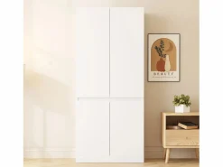 ModernLuxe Armario 70x40x170 cm - 4 puertas - con varilla para colgar ropa - Blanco New