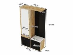 Armario 100x38x108.1 cm - Con espejo - Con zapatero - Con ganchos y perchas retráctiles - Negro + Natural^ModernLuxe