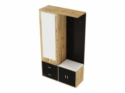 Armario 100x38x108.1 cm - Con espejo - Con zapatero - Con ganchos y perchas retráctiles - Negro + Natural^ModernLuxe