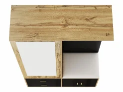 Armario 100x38x108.1 cm - Con espejo - Con zapatero - Con ganchos y perchas retráctiles - Negro + Natural^ModernLuxe