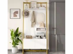 Armario/trastero con espejo + zapatero - ganchos metálicos - 78 x 38,5 x 180,5 cm - MDF -^Merax