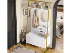 Armario/trastero con espejo + zapatero - ganchos metálicos - 78 x 38,5 x 180,5 cm - MDF -^Merax