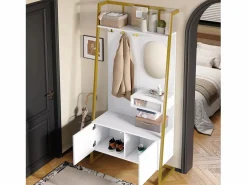 Armario/trastero con espejo + zapatero - ganchos metálicos - 78 x 38,5 x 180,5 cm - MDF -^Merax