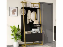 Merax Armario De Entrada|Armario/trastero con espejo + zapatero - ganchos metálicos - 78 x 38,5 x 180,5 cm - MDF -