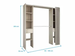 Armario/Vestidor Abierto Dana para Dormitorio en Roble Shannon 203x115-190x50 cm^ Hot