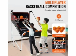 Aro de Baloncesto Plegable, SucceBuy, Juego Arcade de Baloncesto Plegable para Interiores con Doble Tiro para 2 Jugadores y 5 Pelotas New