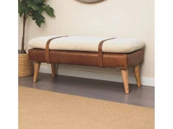 Banco Y Pie De Cama|Banco Y Pie De Cama|Artisan Furniture Banco de madera maciza de cuero de búfalo rizado.