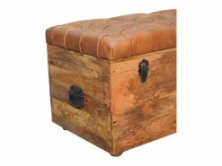 Artisan Furniture Madera maciza Baúl de almacenamiento estilo roble con piel de búfalo Marru00f3n Online