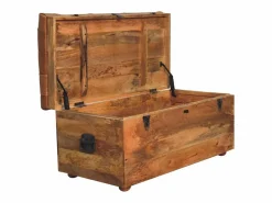 Artisan Furniture Madera maciza Baúl de almacenamiento estilo roble con piel de búfalo Marru00f3n Online
