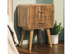 Mesita De Noche|Artisan Furniture Mesita de noche acanalada con barra en T de madera maciza