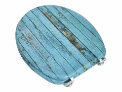 Helloshop26 Asiento de inodoro con tapa en MDF diseño de madera envejecida 02_0002884 Azul verdoso New