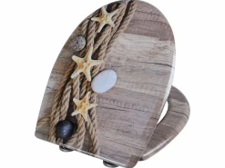 Helloshop26 Asiento de inodoro de cuerda de cáñamo Duroplast con diseño de estrella de mar mecanismo de cierre suave y cierres rápidos 19_0000724 Amarillo Sale