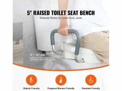 Tapa De Inodoro|Asiento de Inodoro Elevado SucceBuy, Altura 12,7 cm, Capacidad 158 kg, Ancho Ajustable 48,1 a 55,9 cm,