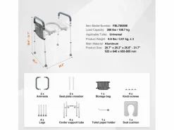 Asiento de Inodoro Elevado SucceBuy, Ajuste de Altura en 7 Posiciones, 158,7 kg, Estructura de Aluminio Gris Best