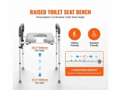 Asiento de Inodoro Elevado SucceBuy, Ajuste de Altura en 7 Posiciones, 158,7 kg, Estructura de Aluminio Gris Best