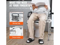 Asiento de Inodoro Elevado SucceBuy, Ajuste de Altura en 7 Posiciones, 158,7 kg, Estructura de Aluminio Gris Best