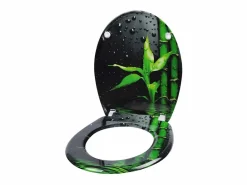 Helloshop26 Tapa De Inodoro|Asiento de inodoro premium tapa de inodoro con bisagras ajustables y cierre suave para baño familiar fabricado en bambú 19_0000735