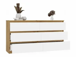 TOPESHOP Cómoda|ASTER – Cómoda ancha para dormitorio, salón o oficina – 6 cajones – 138x40x75 cm – Artesanal y blanco