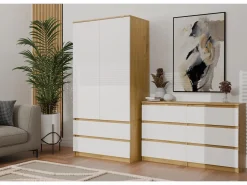 TOPESHOP Cómoda|ASTER – Cómoda ancha para dormitorio, salón o oficina – 6 cajones – 138x40x75 cm – Artesanal y blanco