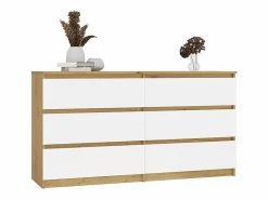 TOPESHOP Cómoda|ASTER – Cómoda ancha para dormitorio, salón o oficina – 6 cajones – 138x40x75 cm – Artesanal y blanco