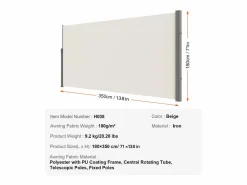 Auvent Laterales Retractil SucceBuy, 180 x 350 cm, Escreen de Privacidad para Terraza y Separador de Valla,^ Clearance