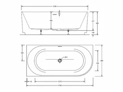 Bañera acrílica acanalada semi-isla blanca 170cm - Esquina izquierda STRIA Blanco