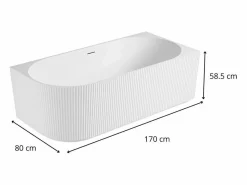 Bañera acrílica acanalada semi-isla blanca 170cm - Ángulo recto STRIA^ Outlet