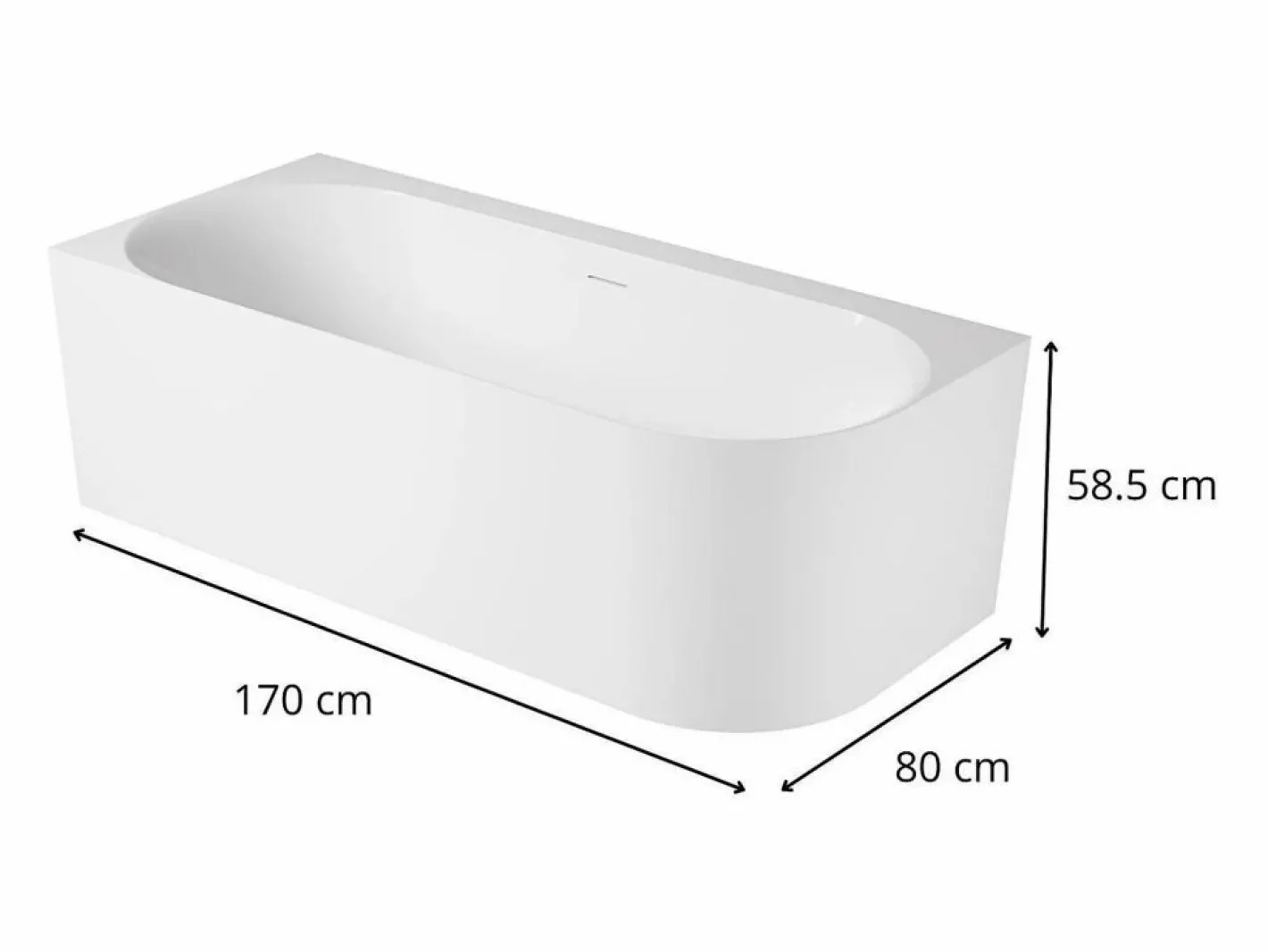 Bañera Rinconera|Bañera Semi Exenta|Bañera acrílica semiexenta blanca de 170 cm - Esquina izquierda FORMA