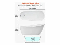 Bañera Autoportante SucceBuy en Acrílico, Bañera Isla Moderna y Elegante, 170x74 cm, Gran Capacidad 215 L, con Rebosadero y Desagüe en Níquel Cepillado^ Sale