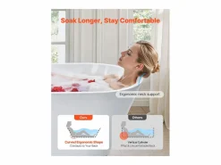 Bañera Exenta|Bañera Autoportante SucceBuy en Acrílico, Bañera Isla Moderna y Elegante, 150x75 cm, Gran Capacidad 230 L, con Rebosadero y Desagüe en Níquel Cepillado