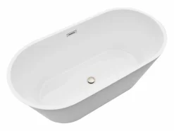 Bañera Exenta|Bañera Autoportante SucceBuy en Acrílico, Bañera Isla Moderna y Elegante, 150x75 cm, Gran Capacidad 230 L, con Rebosadero y Desagüe en Níquel Cepillado