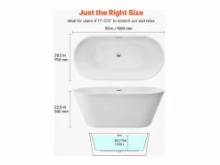 Bañera Autoportante SucceBuy en Acrílico, Bañera Isla Moderna Ovalada, 150x75 cm, Gran Capacidad 230 L, con Rebosadero y Desagüe en Cromo Pulido Blanco Best