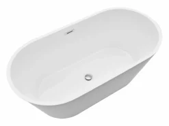 Bañera Autoportante SucceBuy en Acrílico, Bañera Isla Moderna Ovalada, 150x75 cm, Gran Capacidad 230 L, con Rebosadero y Desagüe en Cromo Pulido Blanco Best