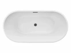 Bañera Autoportante SucceBuy en Acrílico, Bañera Isla Moderna Blanca 150x75 cm, Gran Capacidad 230 L, con Rebosadero y Desagüe Negro Mate, Cuarto de Baño^ Outlet