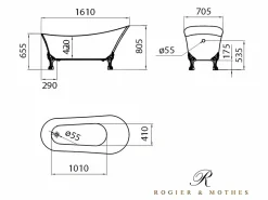 ROGIER & MOTHES Bañera con patas BALMAIN 161 cm patas LEÓN COBRE ENVEJECIDO Blanco Discount