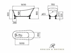 Bañera con patas BALMAIN 161 cm patas ÁGUILA CROMADAS^ROGIER & MOTHES Hot