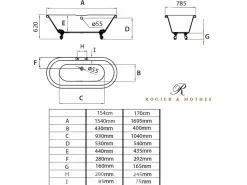 Bañera con patas CHELSEA 154 cm patas LEÓN ENVEJECIDO^ROGIER & MOTHES Discount
