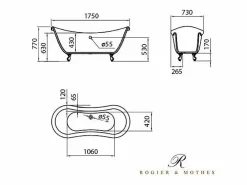 Bañera con patas DARLINGTON 175 cm patas ÁGUILA DORADAS^ROGIER & MOTHES Sale