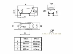 Bañera con patas RICHMOND NEGRA 171 cm patas LEÓN CROMADAS^ROGIER & MOTHES Outlet