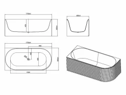 Bañera de esquina - 240L - mate - Acrílico - Esquina izquierda - 170cm - BARBORI^Shower & Design Online