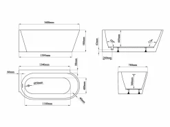 Shower & Design Bañera de esquina blanca - 225 L - acrílico - 160 x 78 x 58 cm - esquina izquierda - RIVASO Blanco Sale