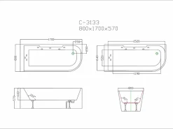 Shower & Design Bañera De Hidromasaje|Bañera Rinconera|Bañera de hidromasaje 1 plaza 263L ángulo izquierdo ARIA