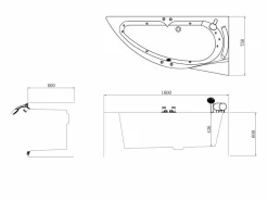 Shower & Design Bañera de hidromasaje blanca, 1 plaza, Ancho 150 x A56 x Prof. 100 cm, ángulo derecho, LUANA Blanco Outlet