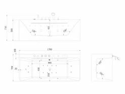 Bañera de hidromasaje semi-exenta , 1 plaza, 170 x 58.3 x Prof. 74 cm, KIRANA^Shower & Design Hot