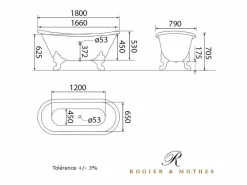 Bañera de Hierro BRADFORD con patas cromadas 180 cm^ROGIER & MOTHES